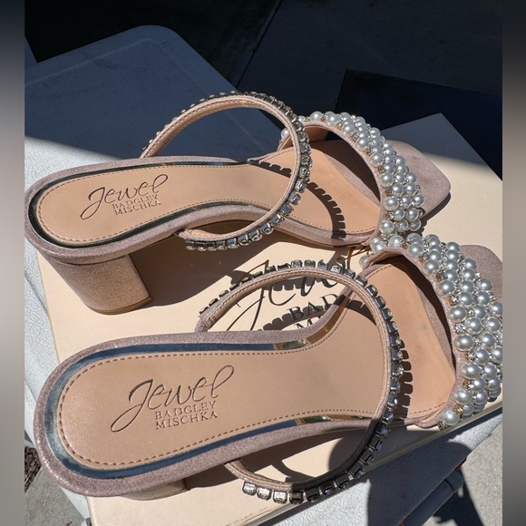 Jewel Badgley Mischka Orsen Embellished Slide Sandal Heel, 7.5 (rose gold/nude) - Picture 8 of 9